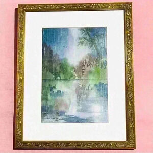 Roxanne Tobaison Embellished Watercolor Landscape Signed Original Art 10x7